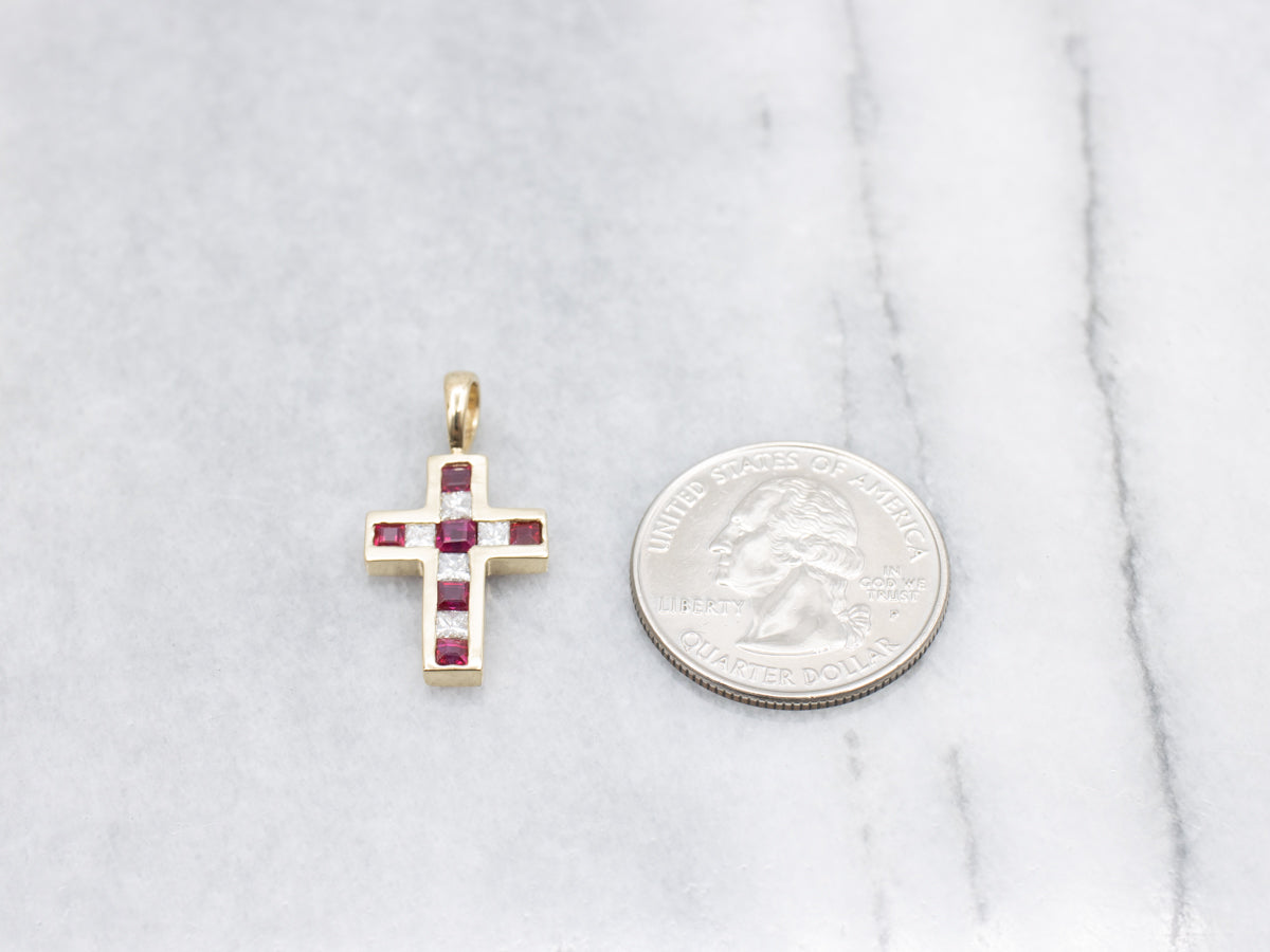 Ruby and Diamond Gemstone Cross Pendant
