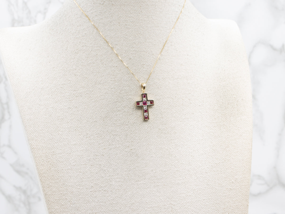 Ruby and Diamond Gemstone Cross Pendant