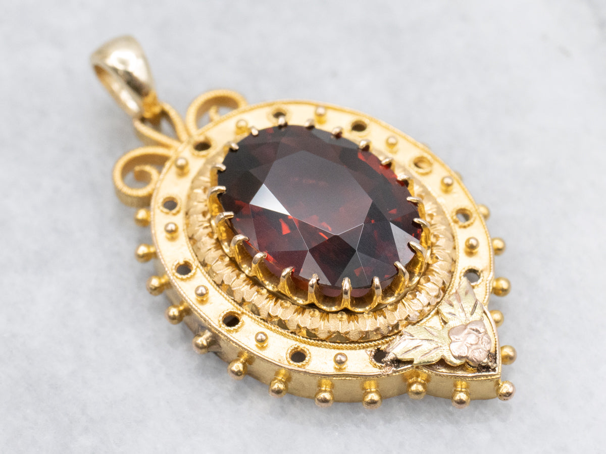 Ornate Antique Gold and Garnet Pendant