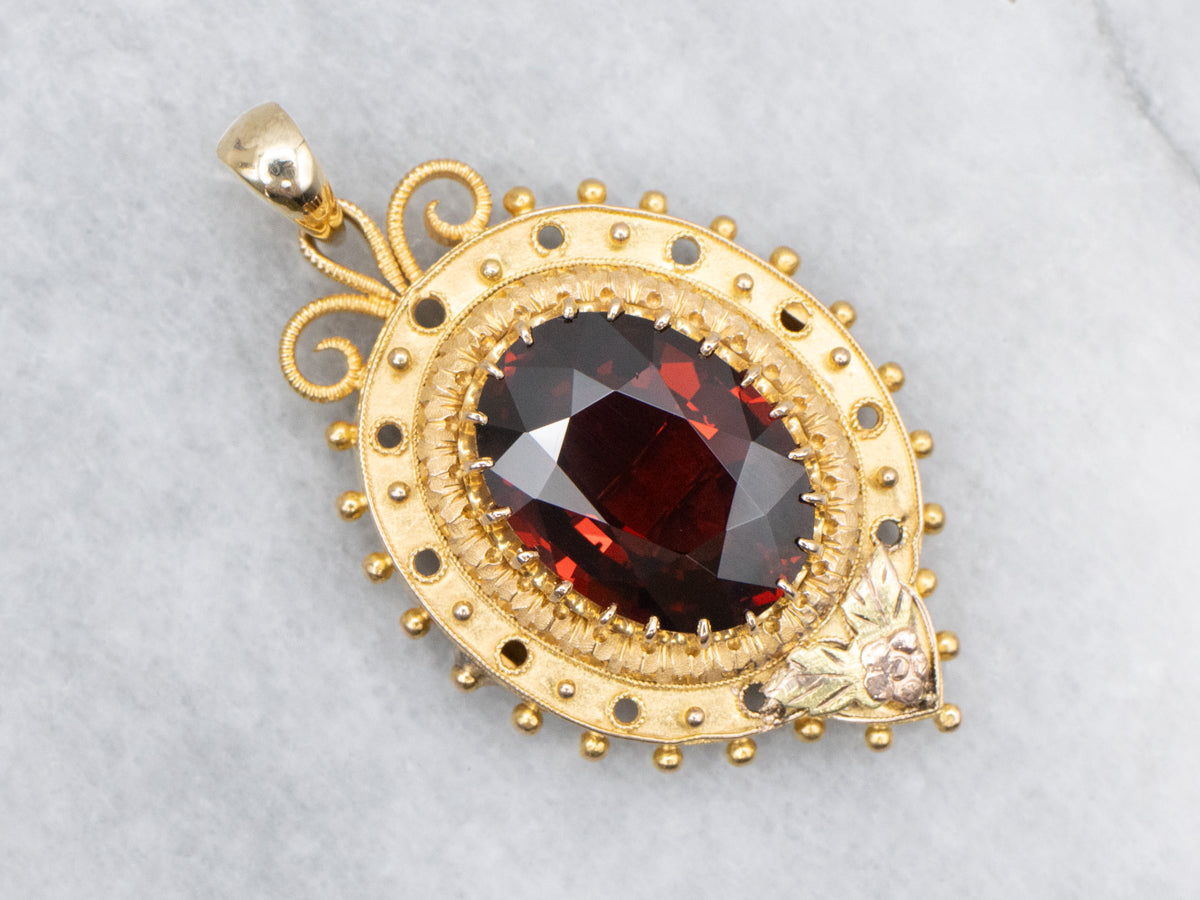 Ornate Antique Gold and Garnet Pendant