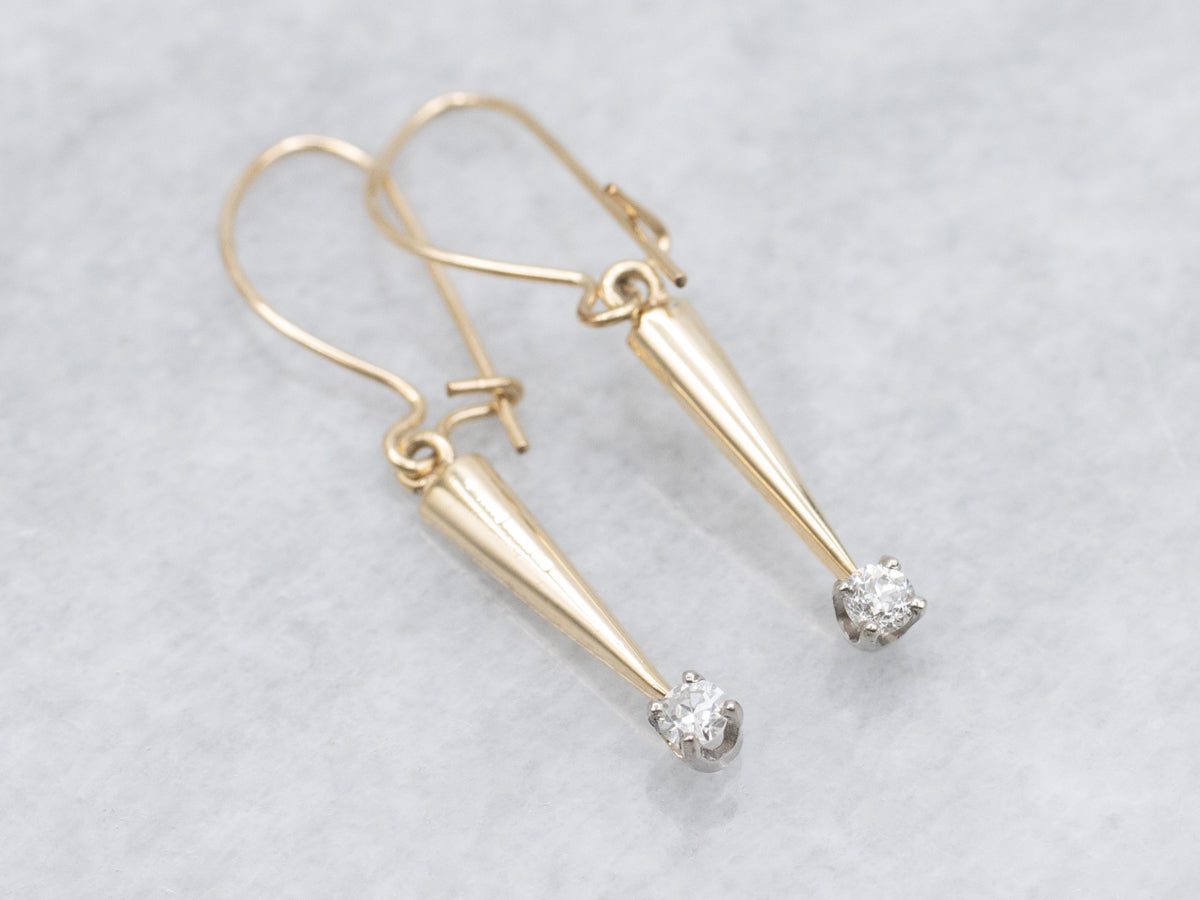Tapered Gold Bar Diamond Drop Earrings