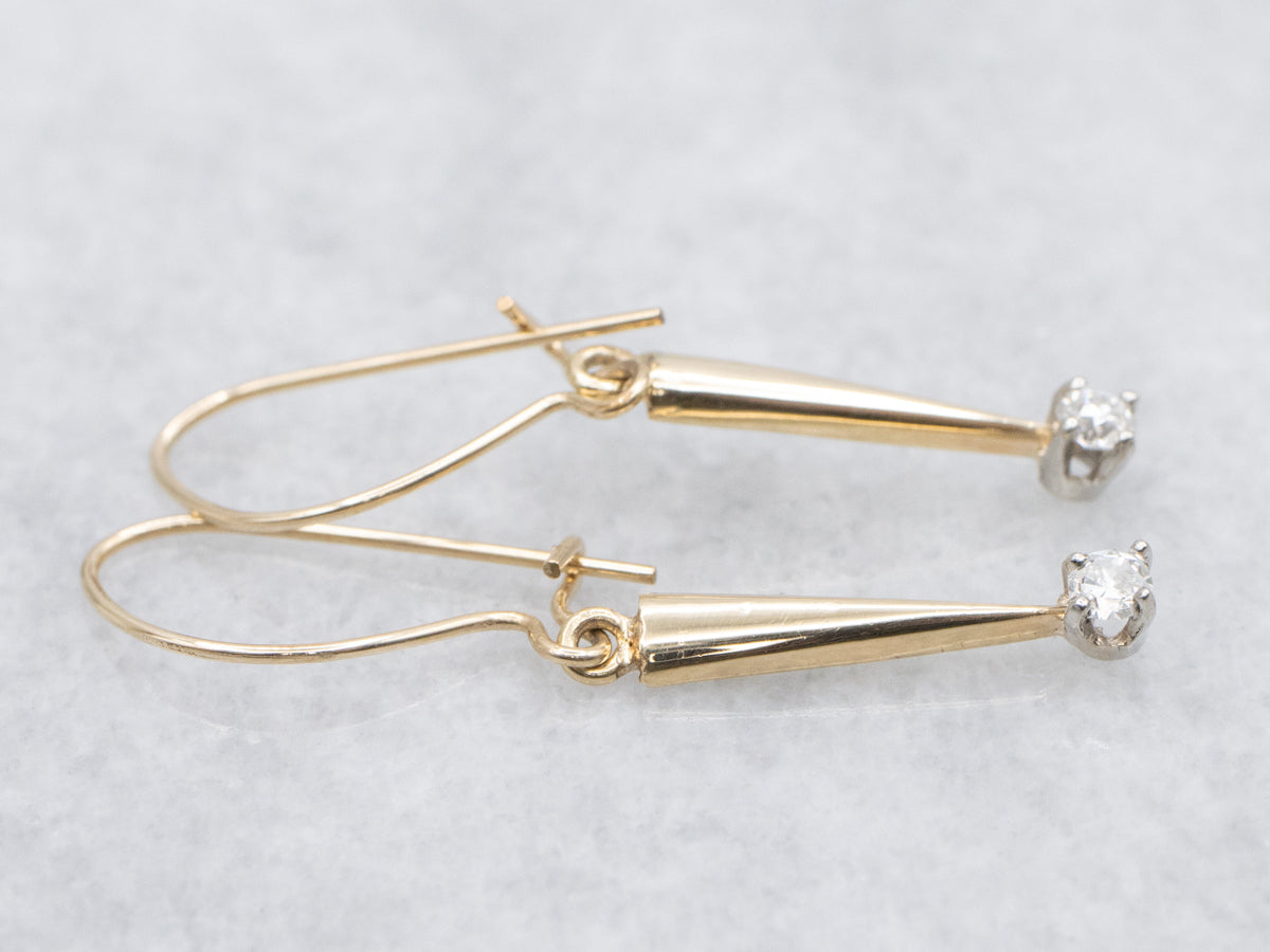 Tapered Gold Bar Diamond Drop Earrings