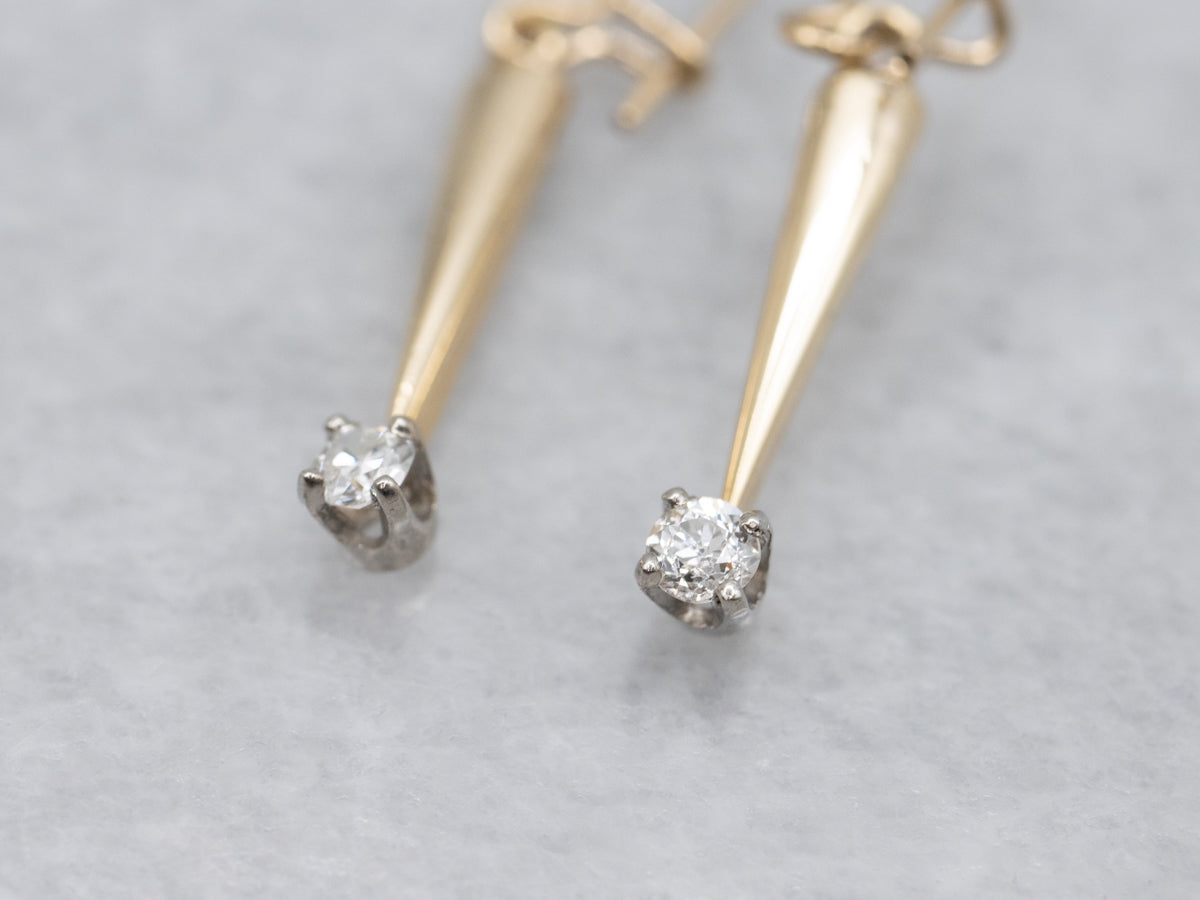 Tapered Gold Bar Diamond Drop Earrings
