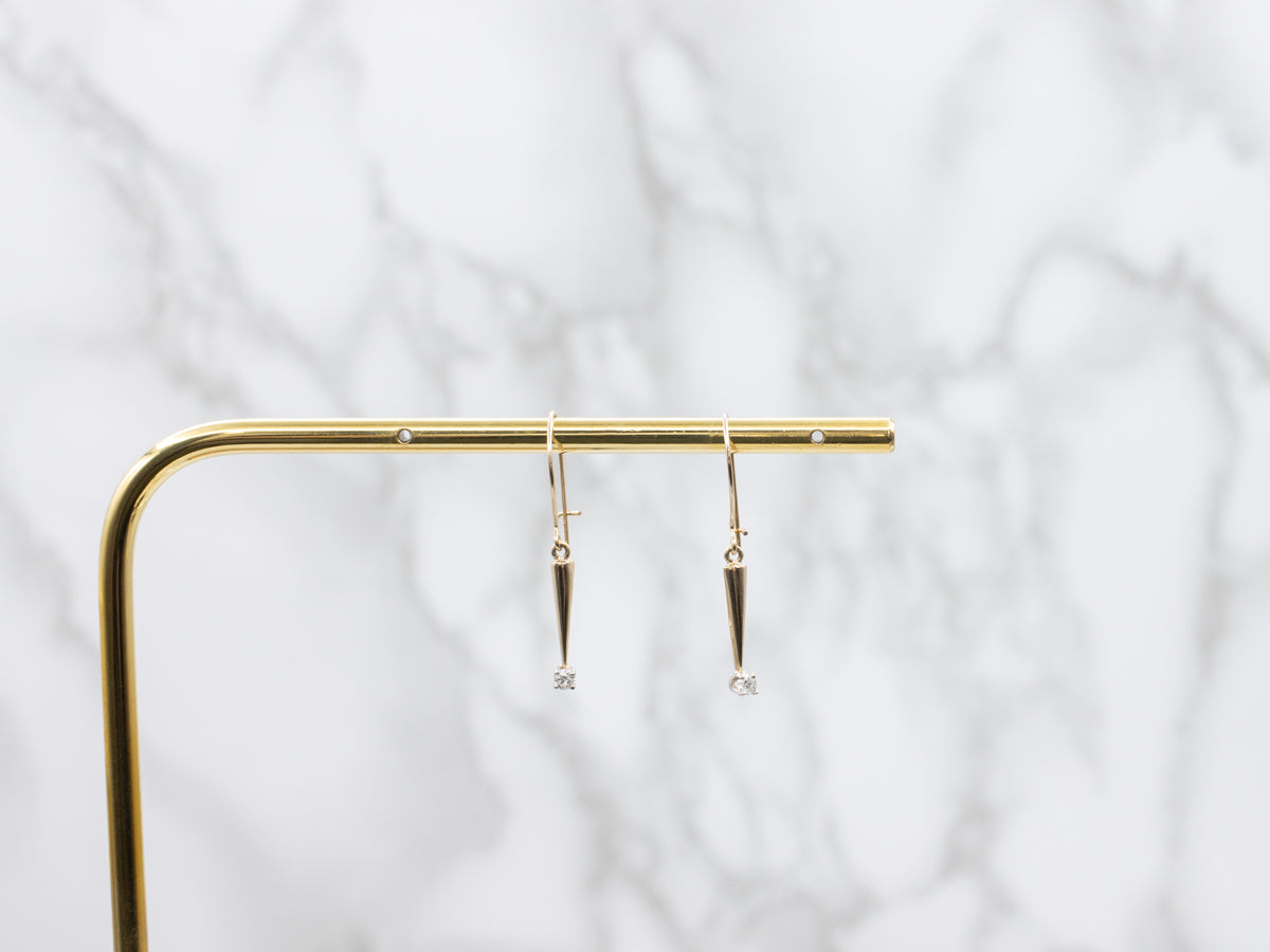 Tapered Gold Bar Diamond Drop Earrings