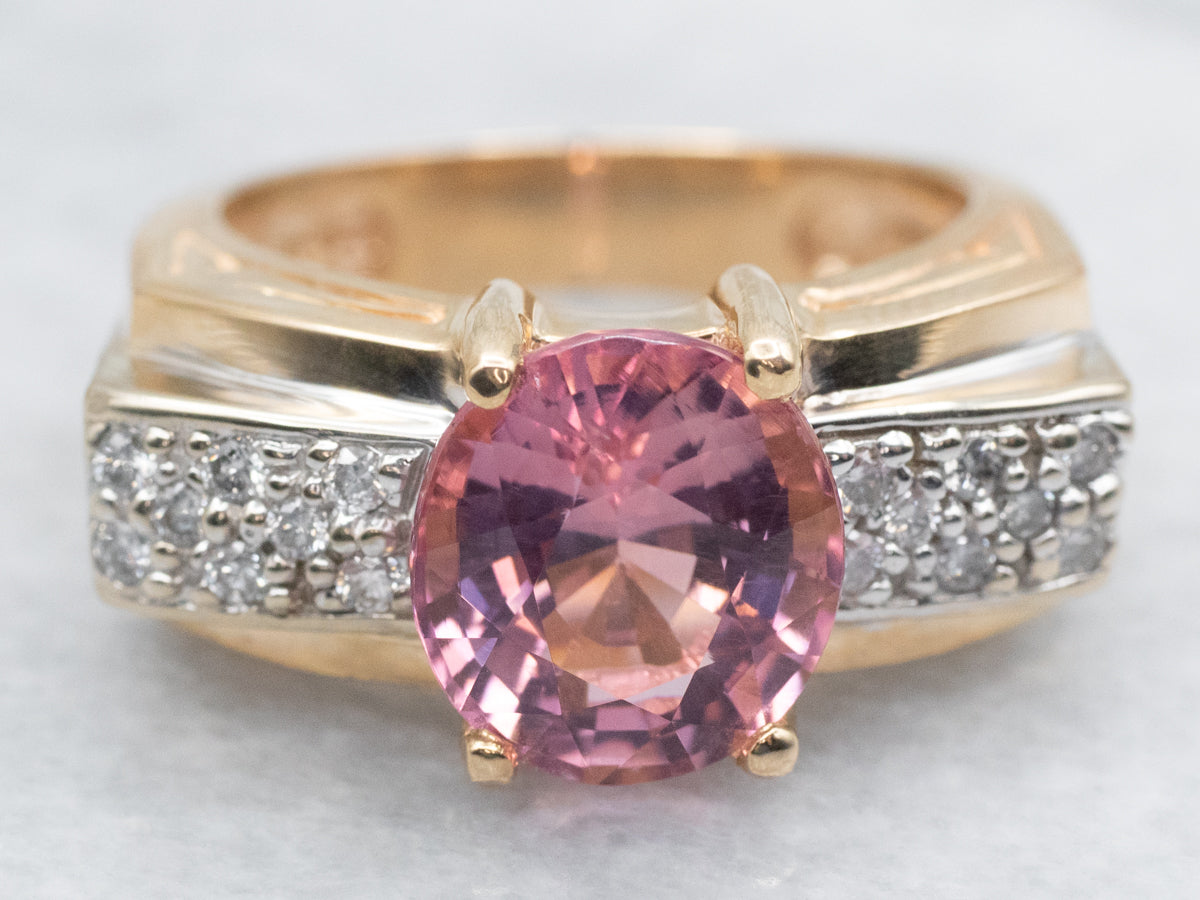 Stunning Pink Tourmaline and Diamond Ring