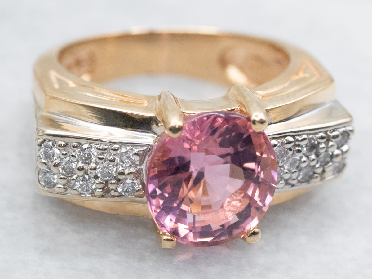 Stunning Pink Tourmaline and Diamond Ring