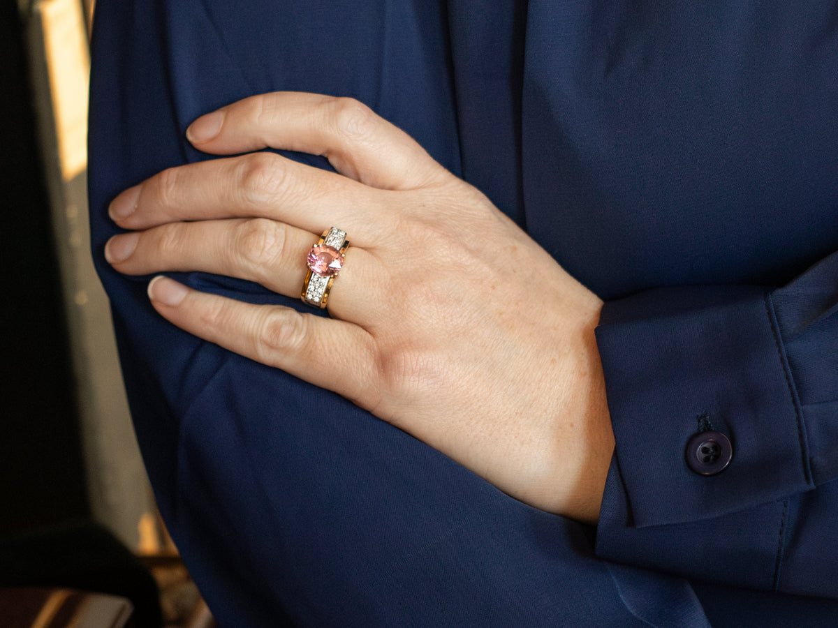 Stunning Pink Tourmaline and Diamond Ring