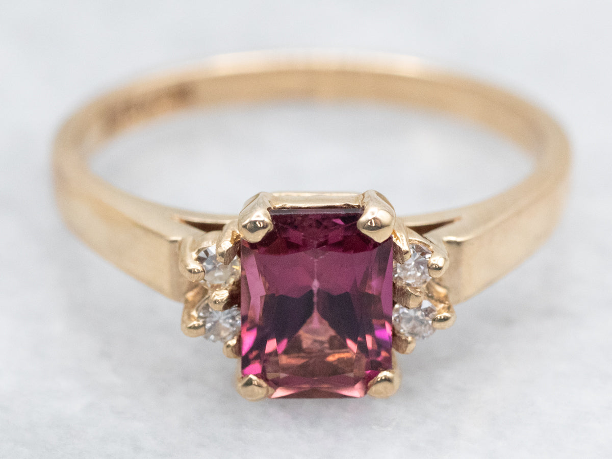Rhodolite Garnet and Diamond Ring in Yellow Gold
