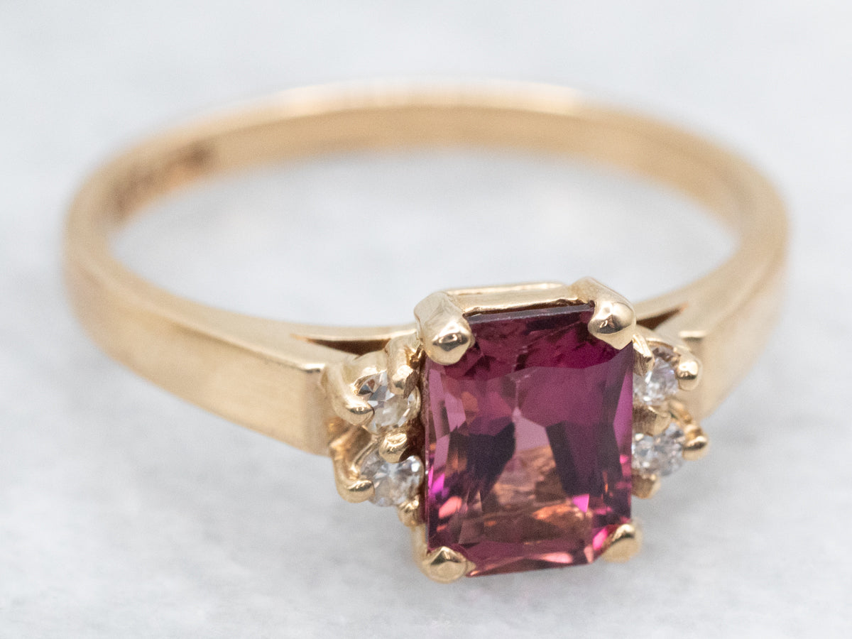 Rhodolite Garnet and Diamond Ring in Yellow Gold
