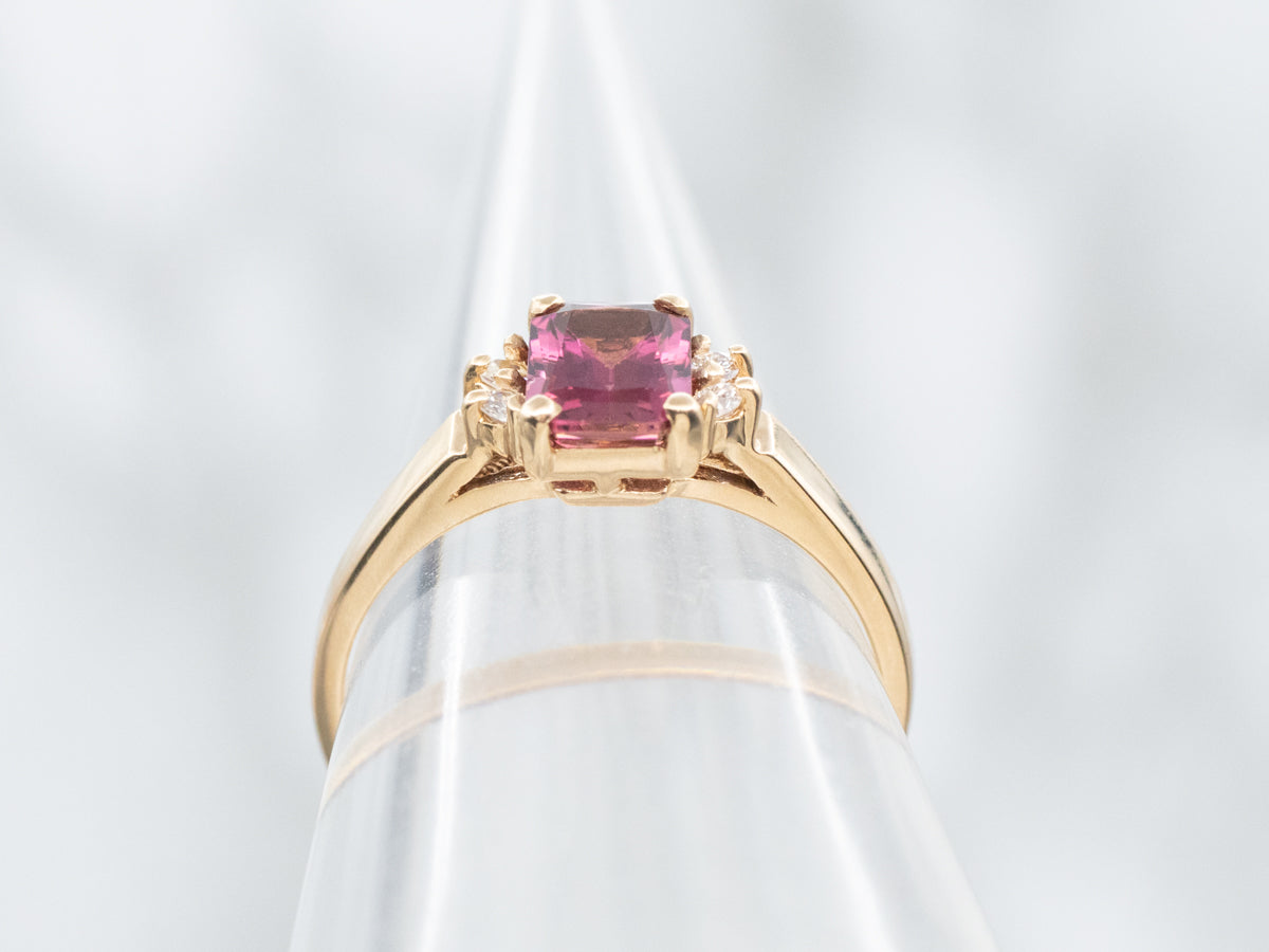 Rhodolite Garnet and Diamond Ring in Yellow Gold