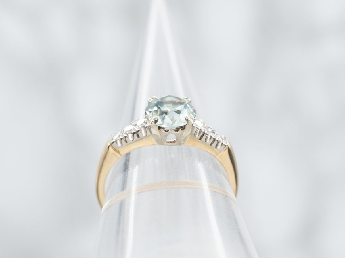 1950s Blue Zircon and Diamond Two Tone Ring