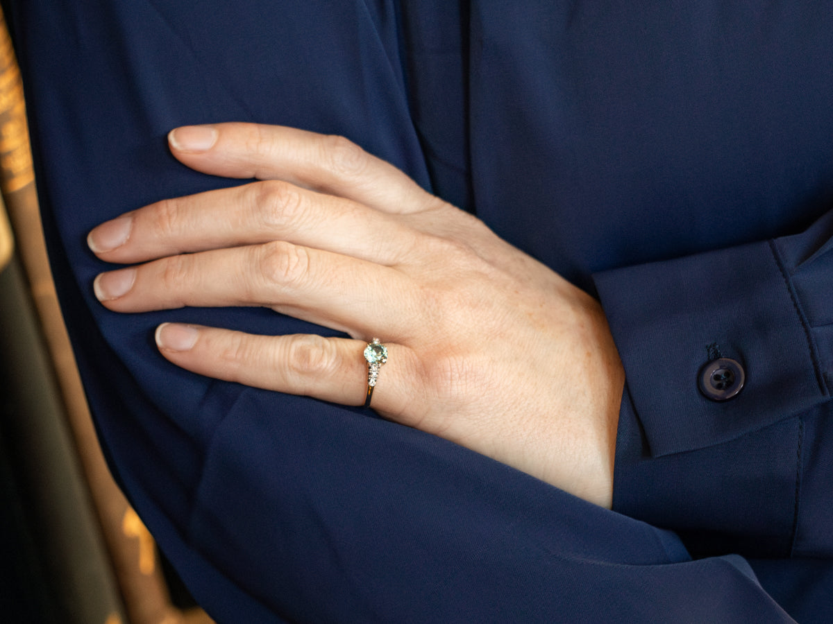 1950s Blue Zircon and Diamond Two Tone Ring