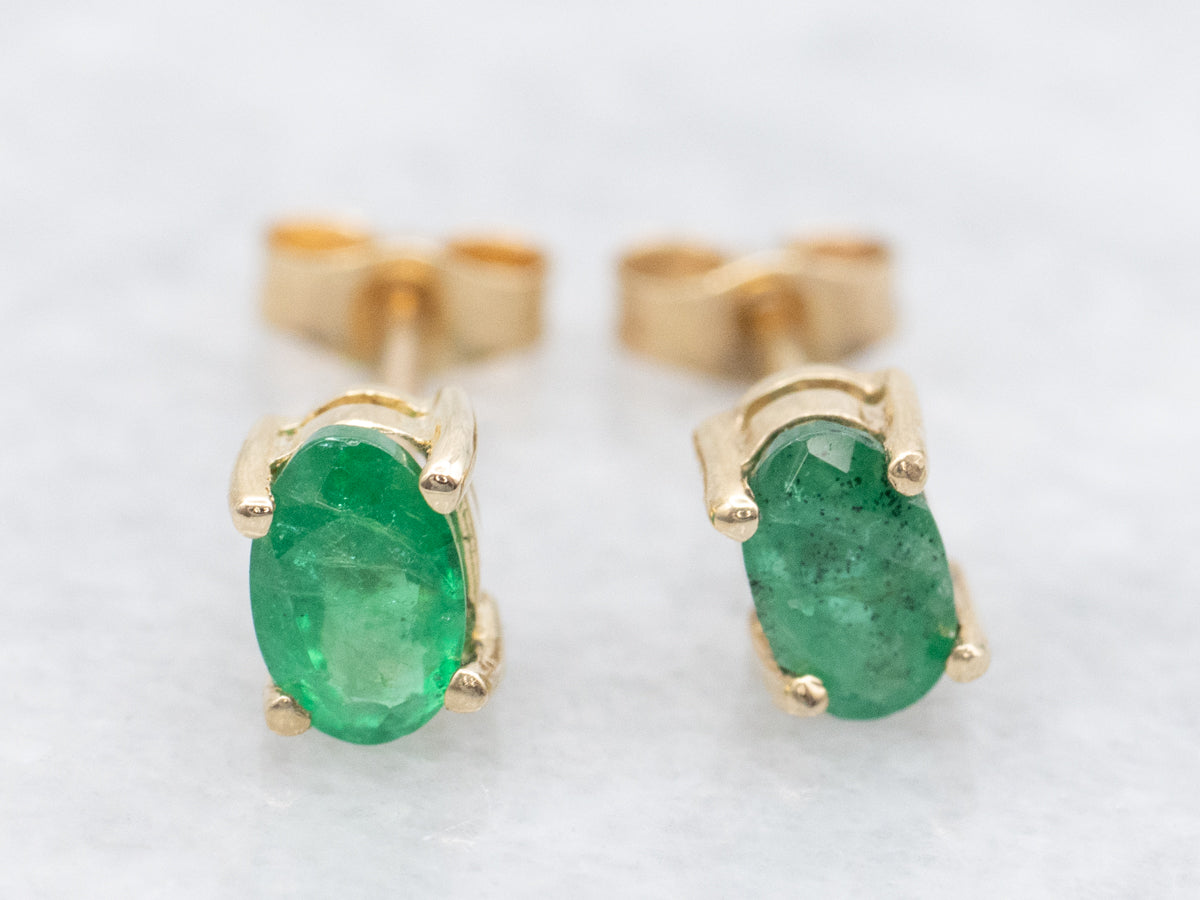 Oval-Cut Emerald Stud Earrings