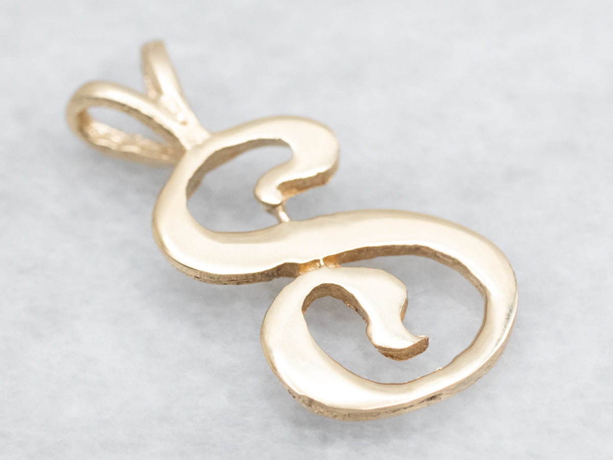 Yellow Gold Scrolling "S" Initial Pendant