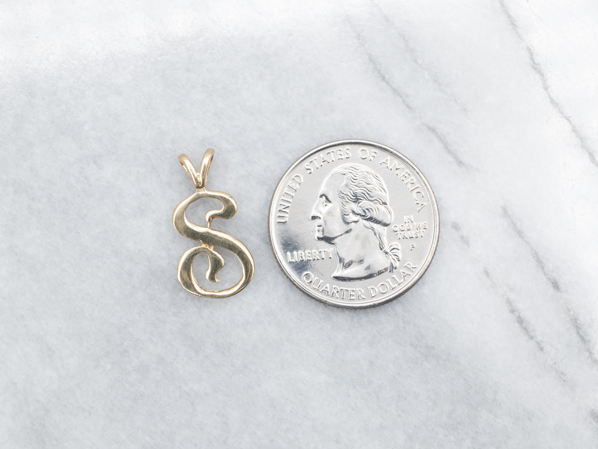 Yellow Gold Scrolling "S" Initial Pendant