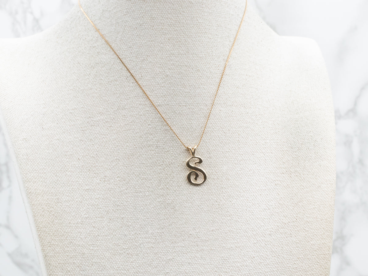 Yellow Gold Scrolling "S" Initial Pendant