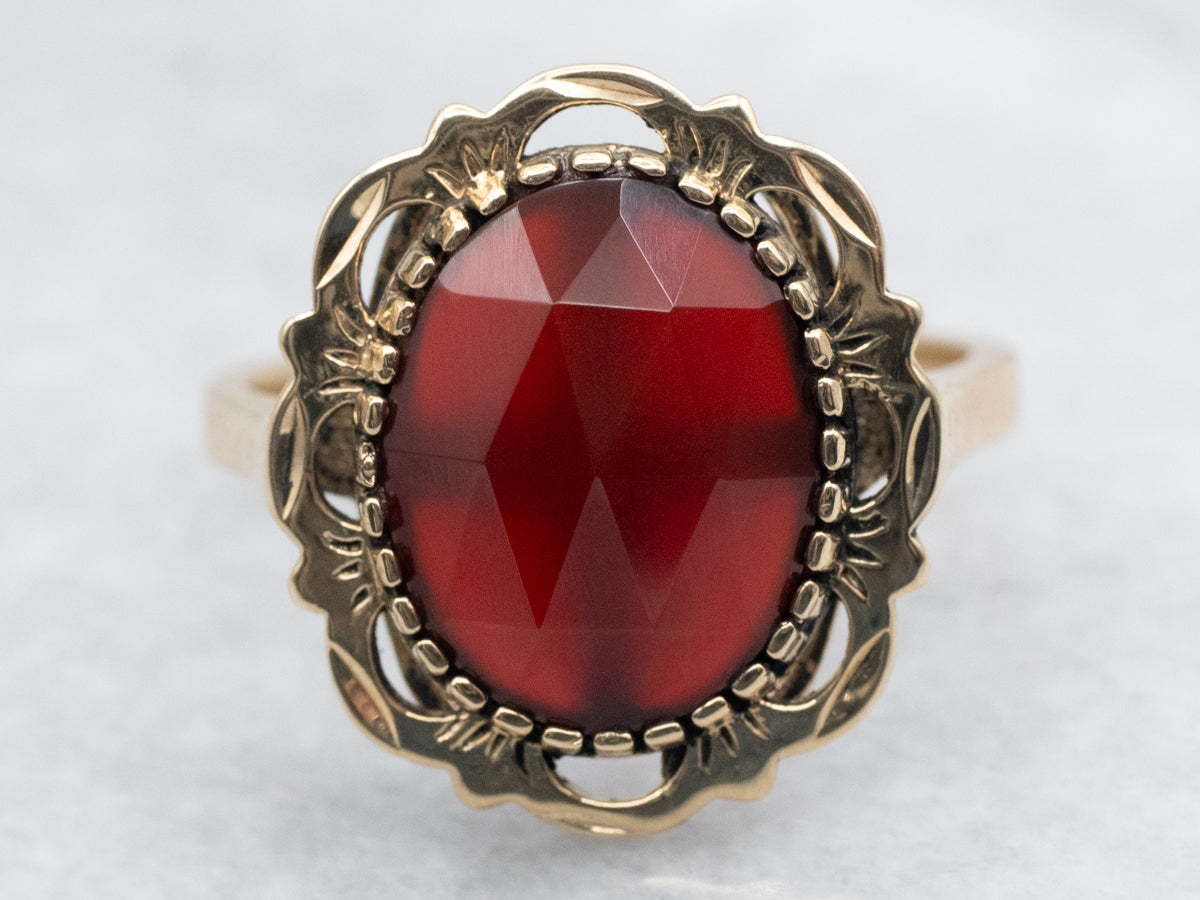 Mid-Century Faceted Carnelian and Gold Ring