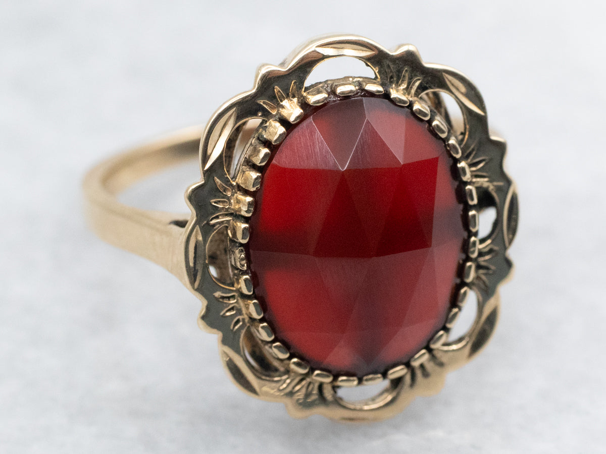 Mid-Century Faceted Carnelian and Gold Ring