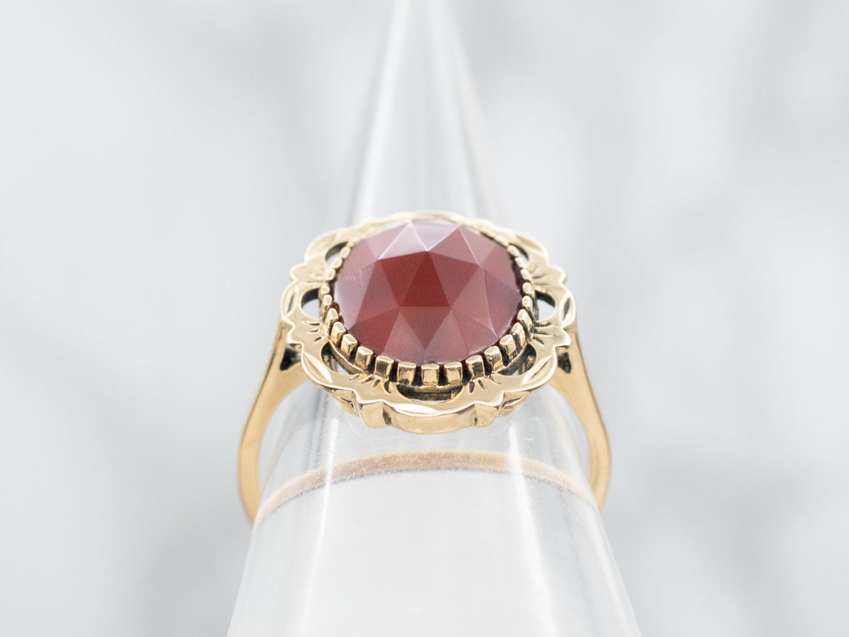 Mid-Century Faceted Carnelian and Gold Ring