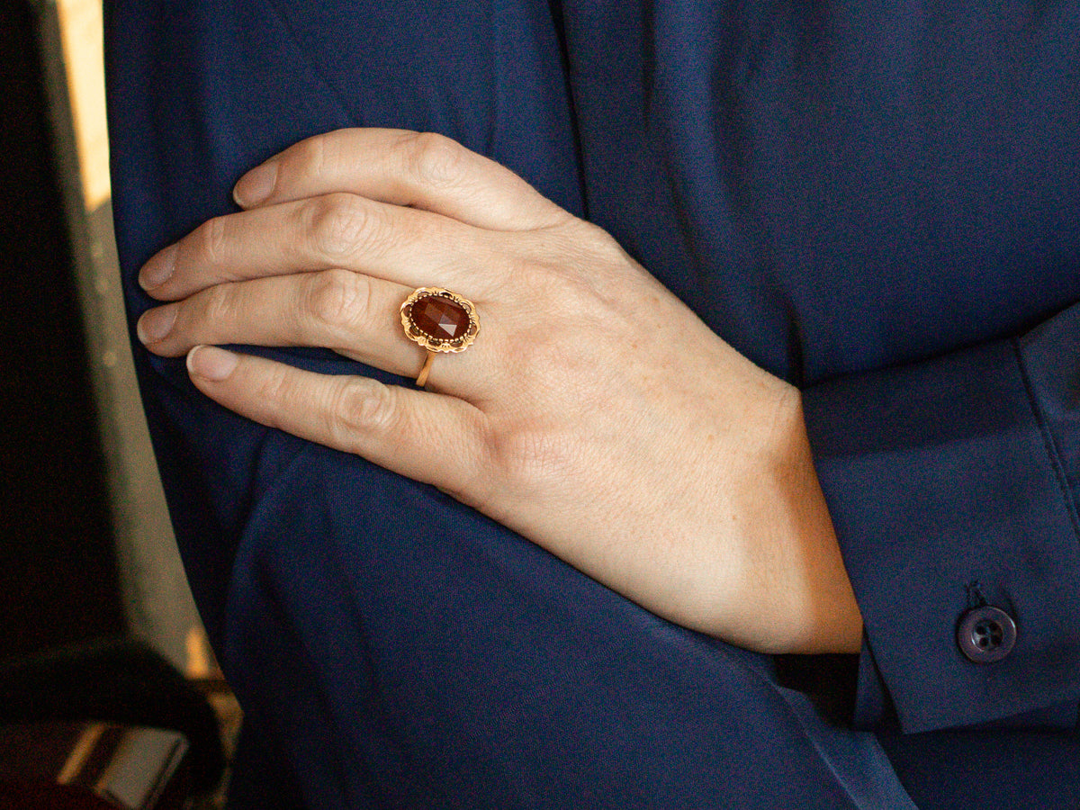 Mid-Century Faceted Carnelian and Gold Ring