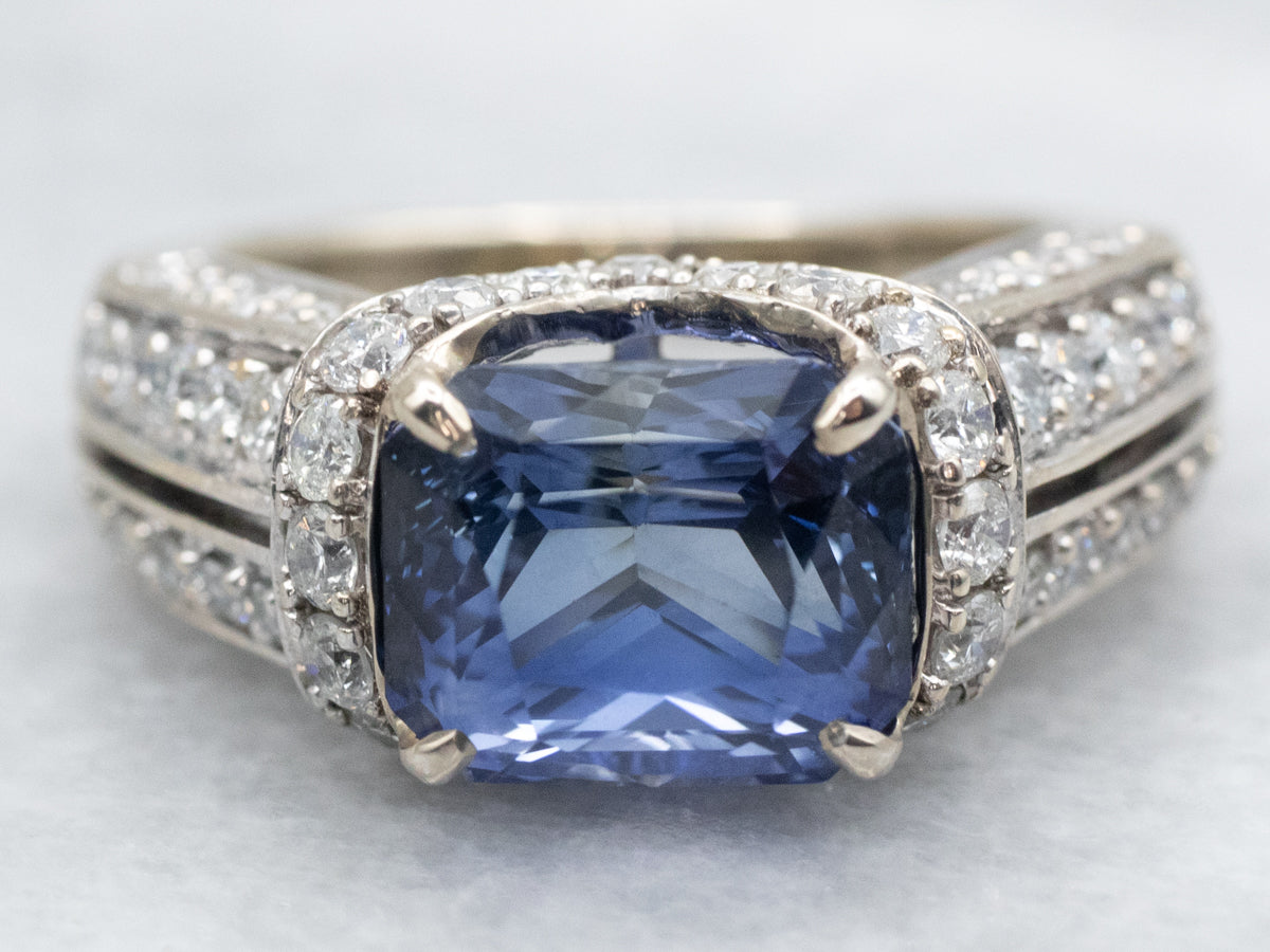 Contemporary Benchmark Quality Sapphire and Diamond Statement Ring