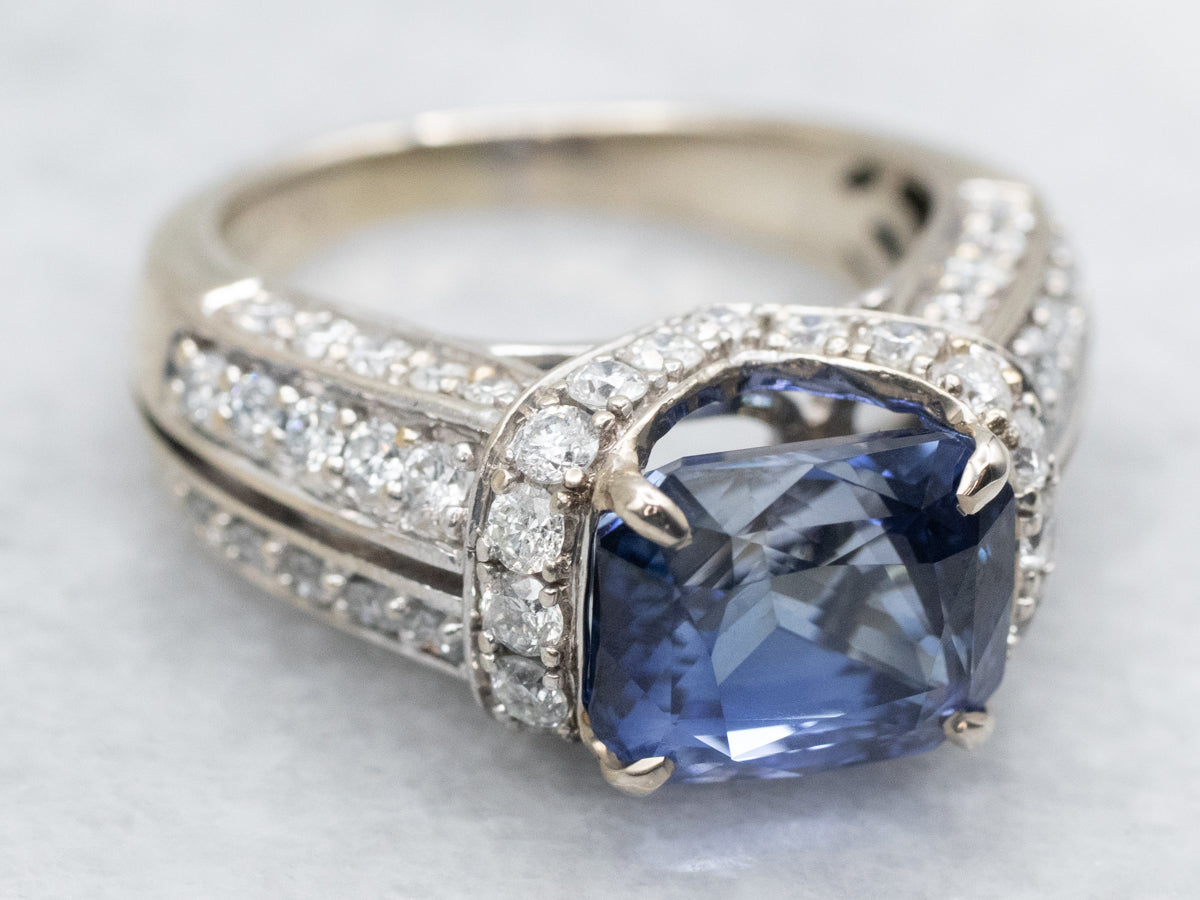 Contemporary Benchmark Quality Sapphire and Diamond Statement Ring