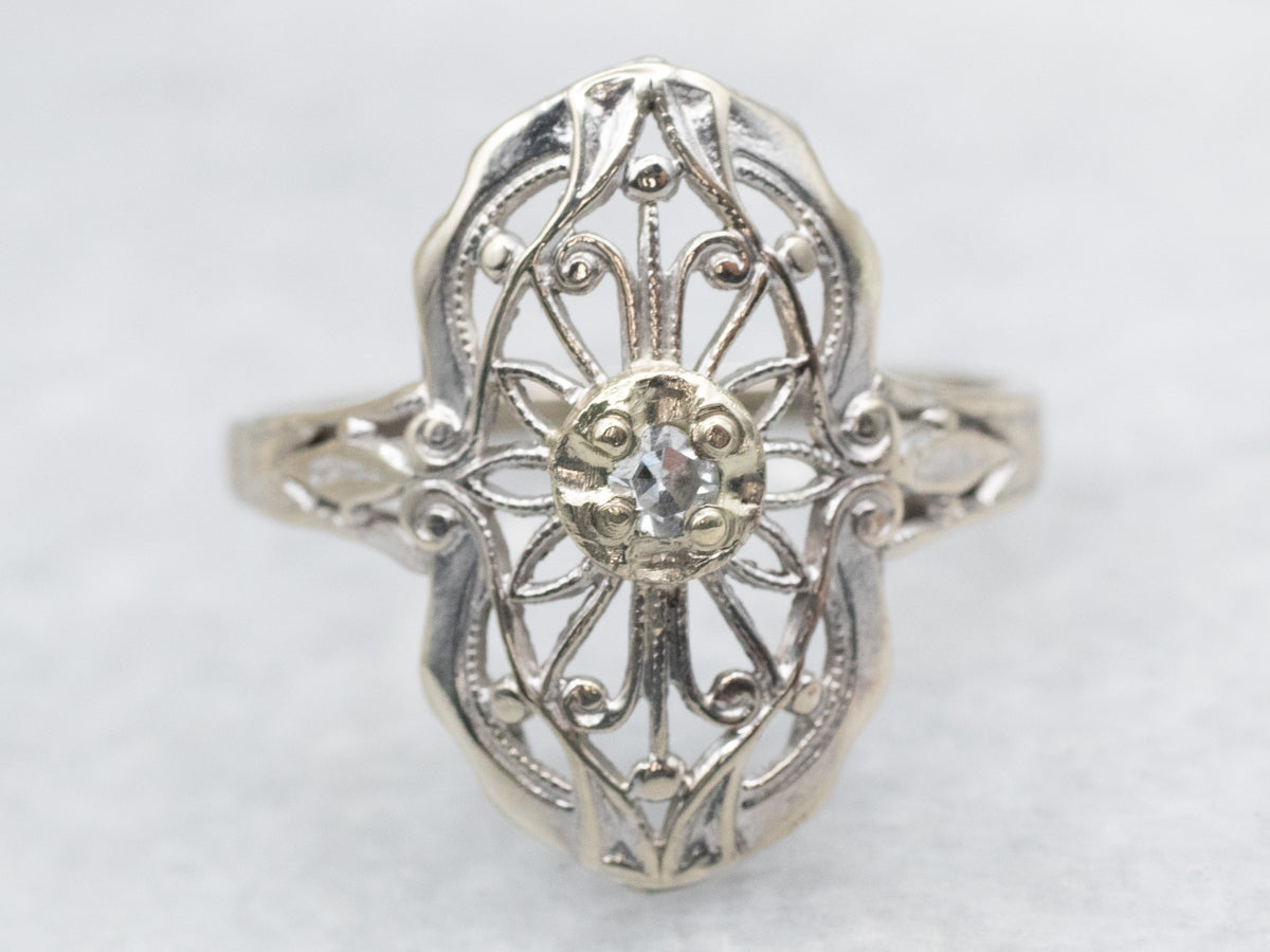 Art Deco Diamond Filigree Dinner Ring