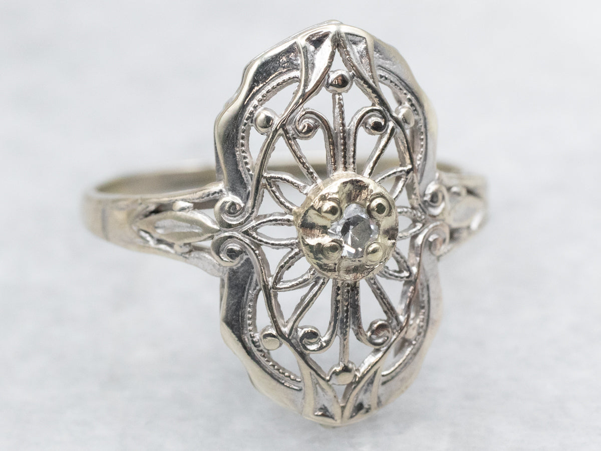 Art Deco Diamond Filigree Dinner Ring