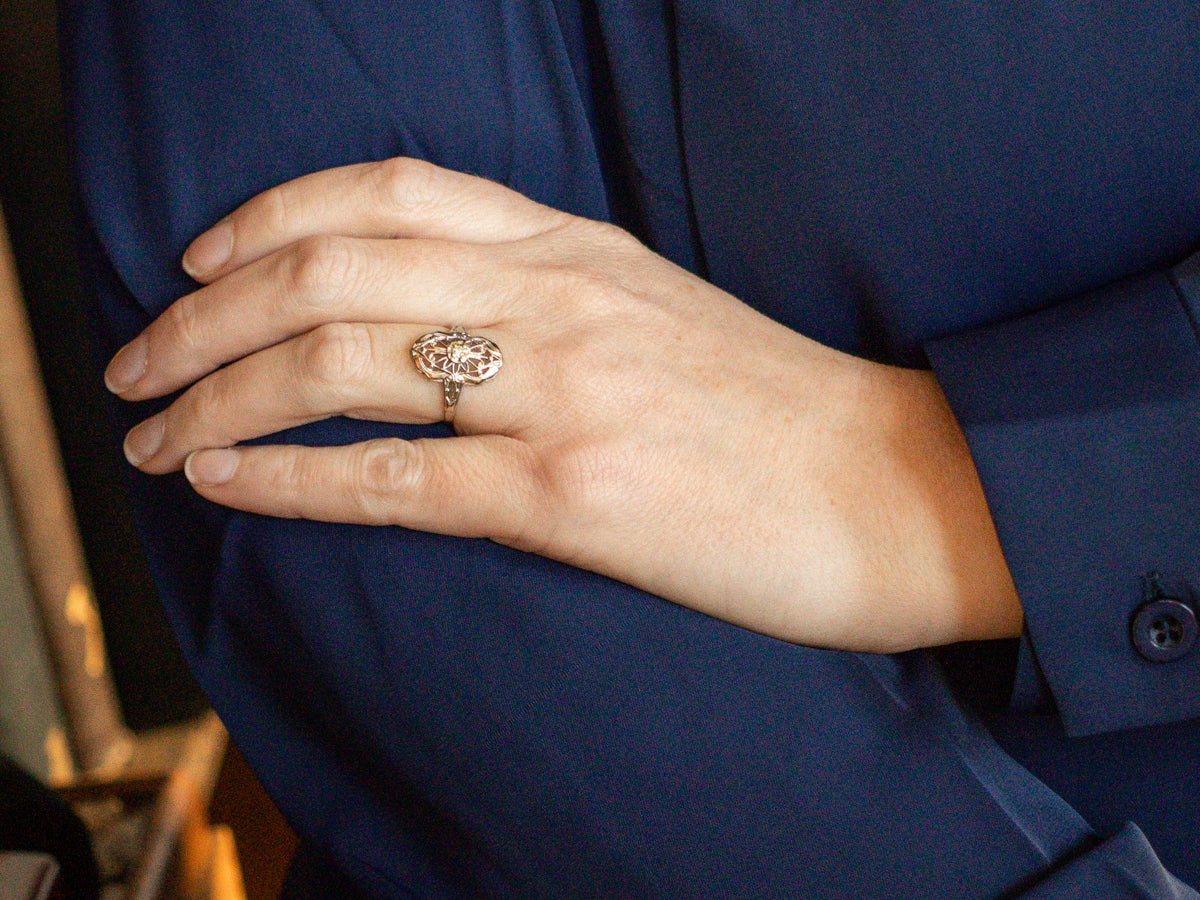 Art Deco Diamond Filigree Dinner Ring
