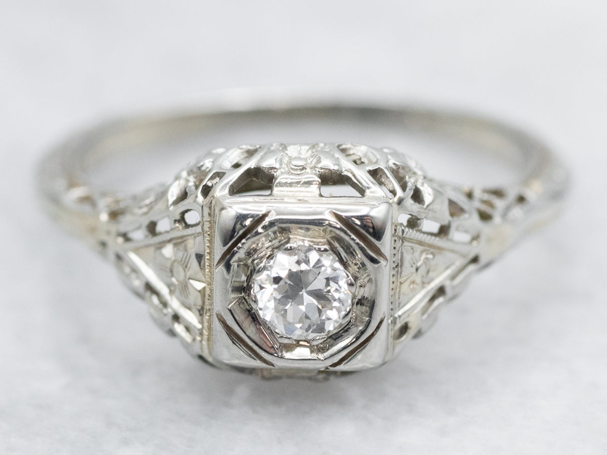 Art Deco Diamond Solitaire Engagement Ring
