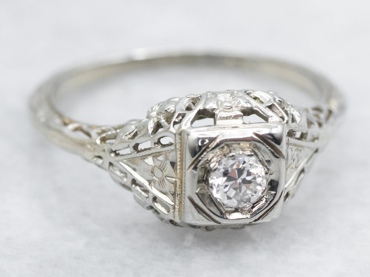 Art Deco Diamond Solitaire Engagement Ring