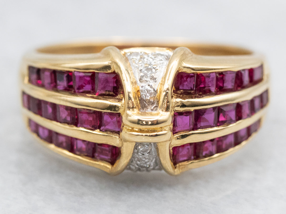 Triple Row Ruby and Diamond Ring