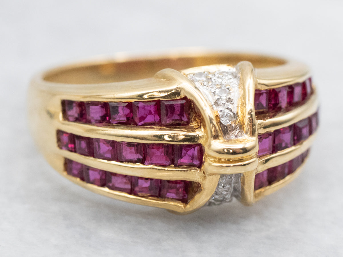 Triple Row Ruby and Diamond Ring