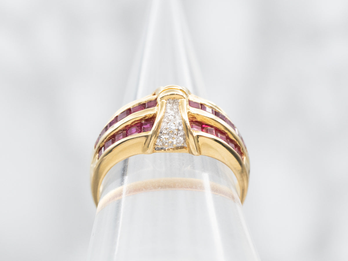 Triple Row Ruby and Diamond Ring