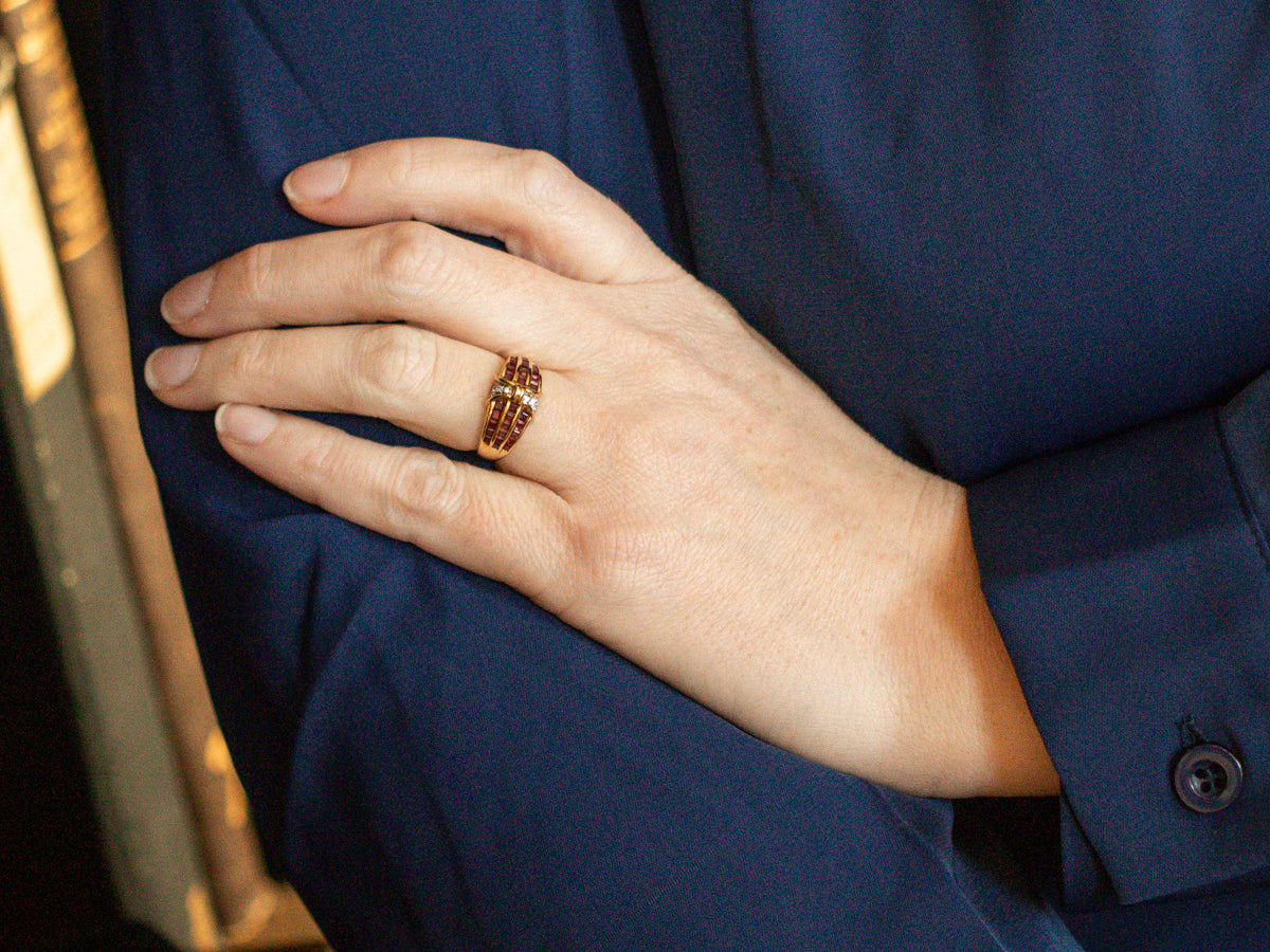 Triple Row Ruby and Diamond Ring