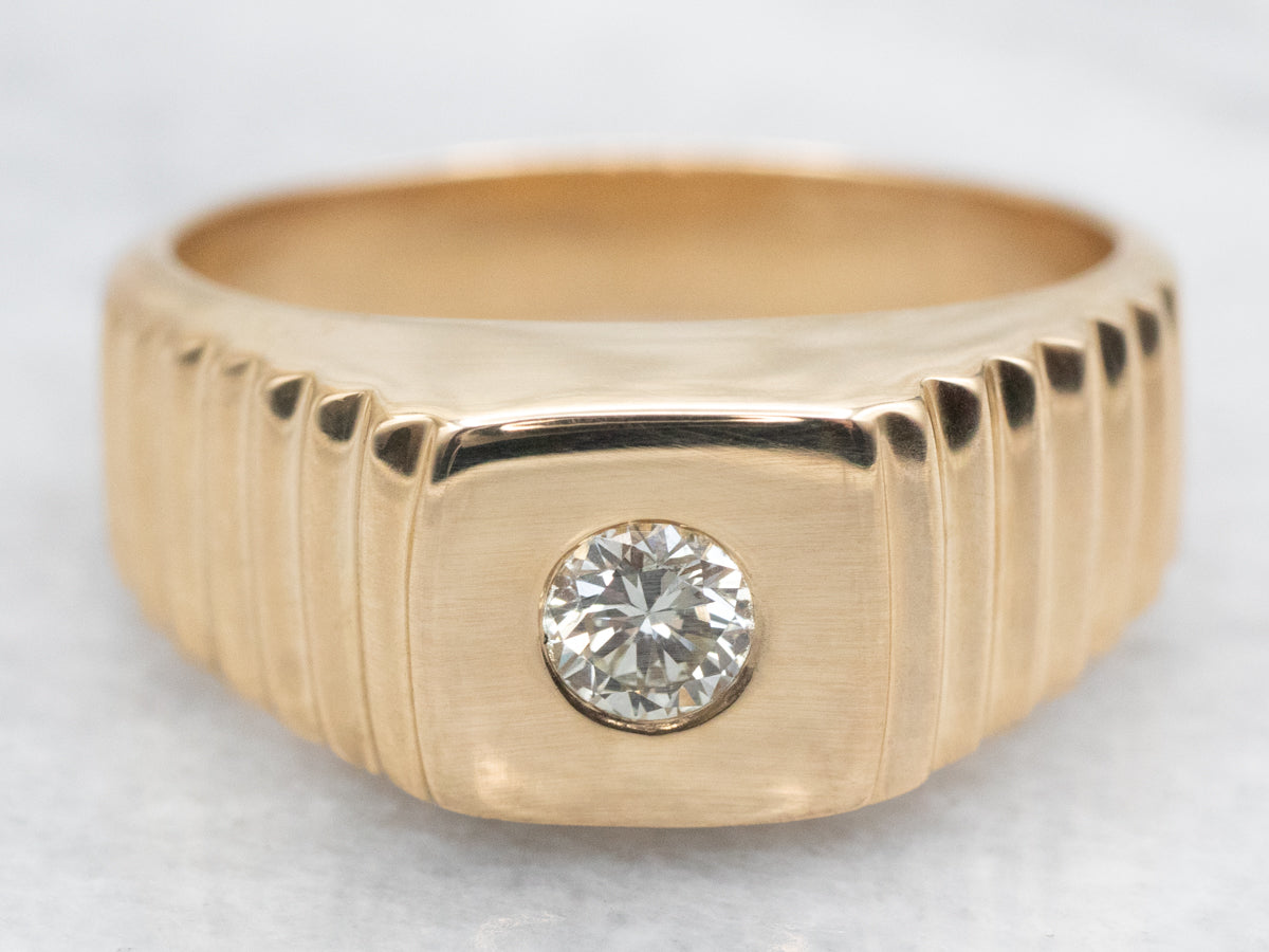 Flush Set Diamond Solitaire Ring with Lined Shoulders