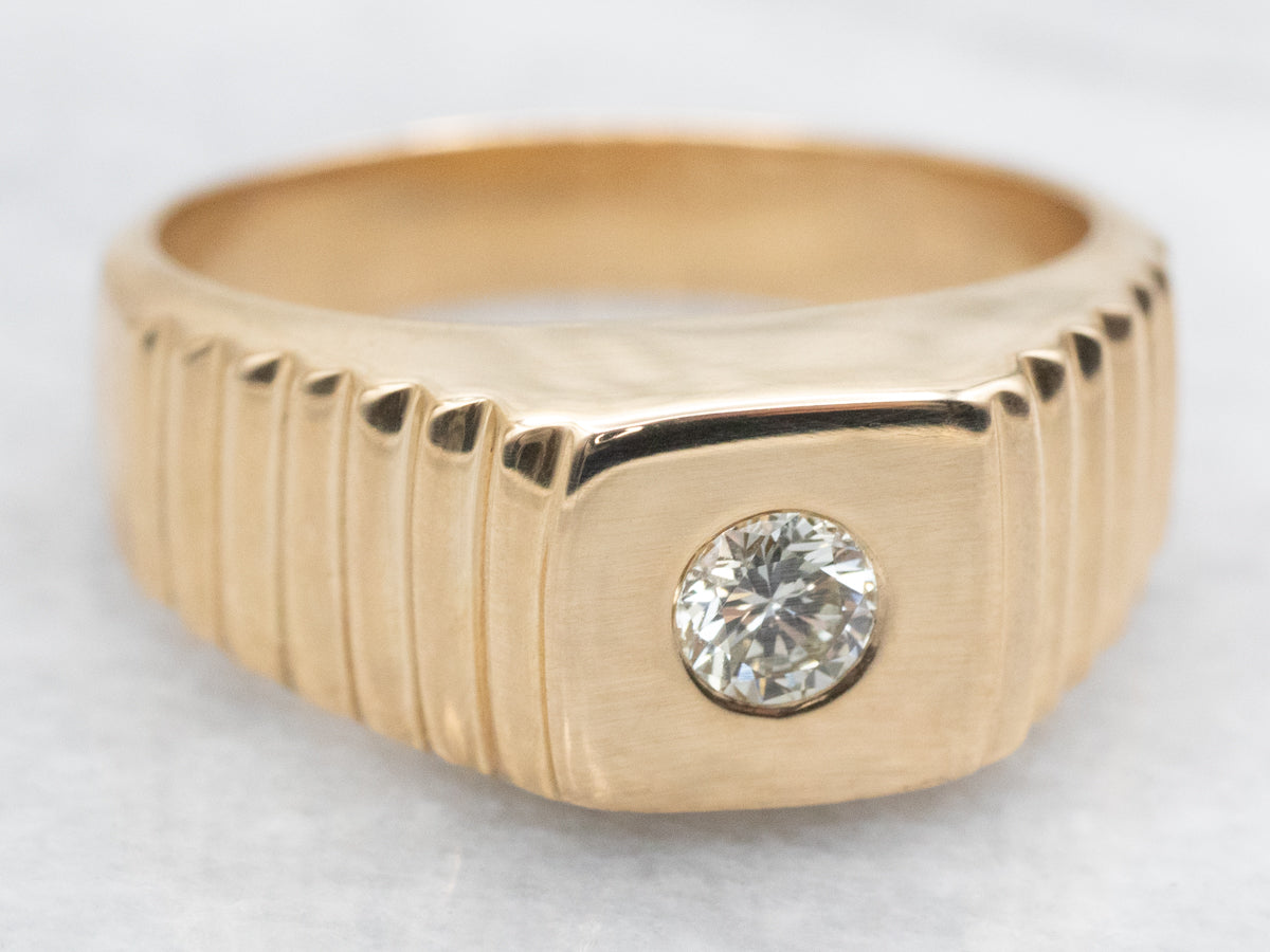 Flush Set Diamond Solitaire Ring with Lined Shoulders