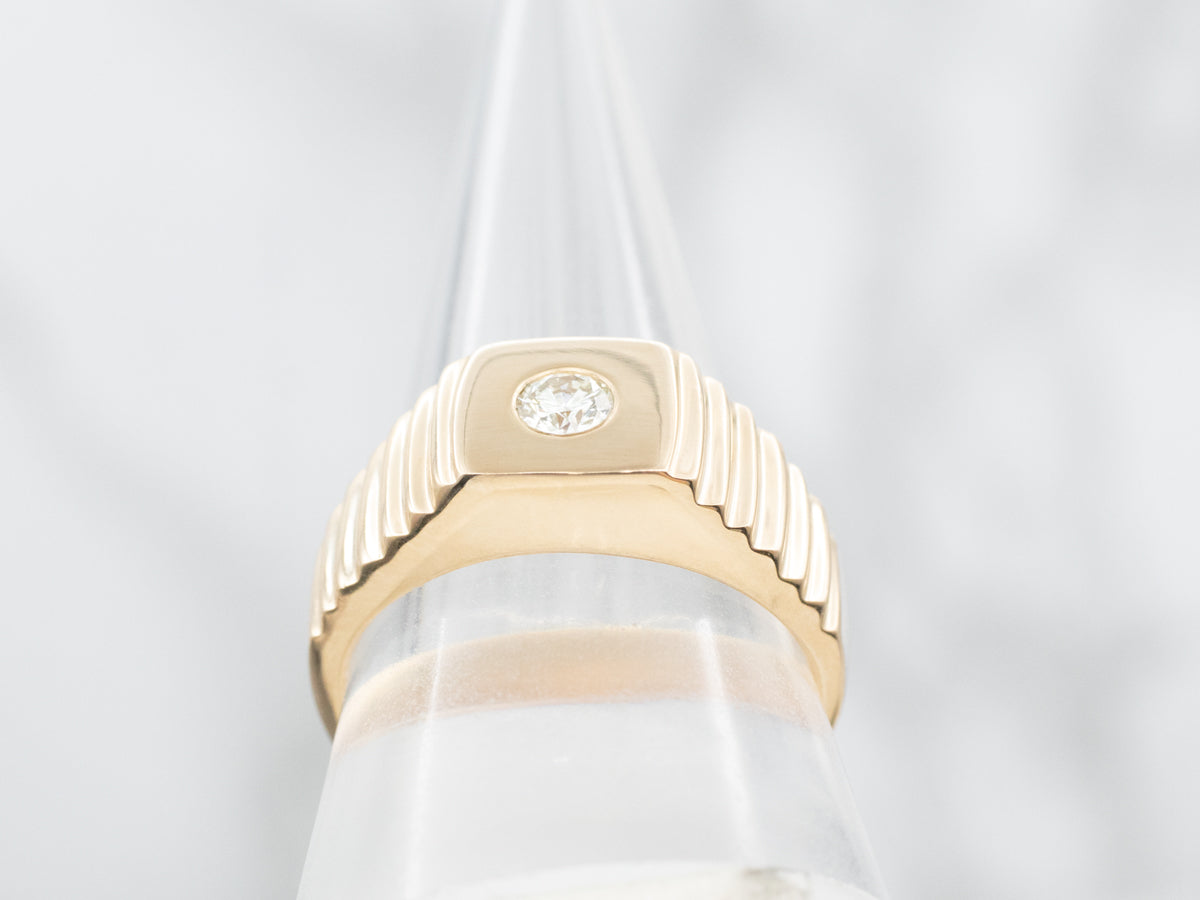 Flush Set Diamond Solitaire Ring with Lined Shoulders