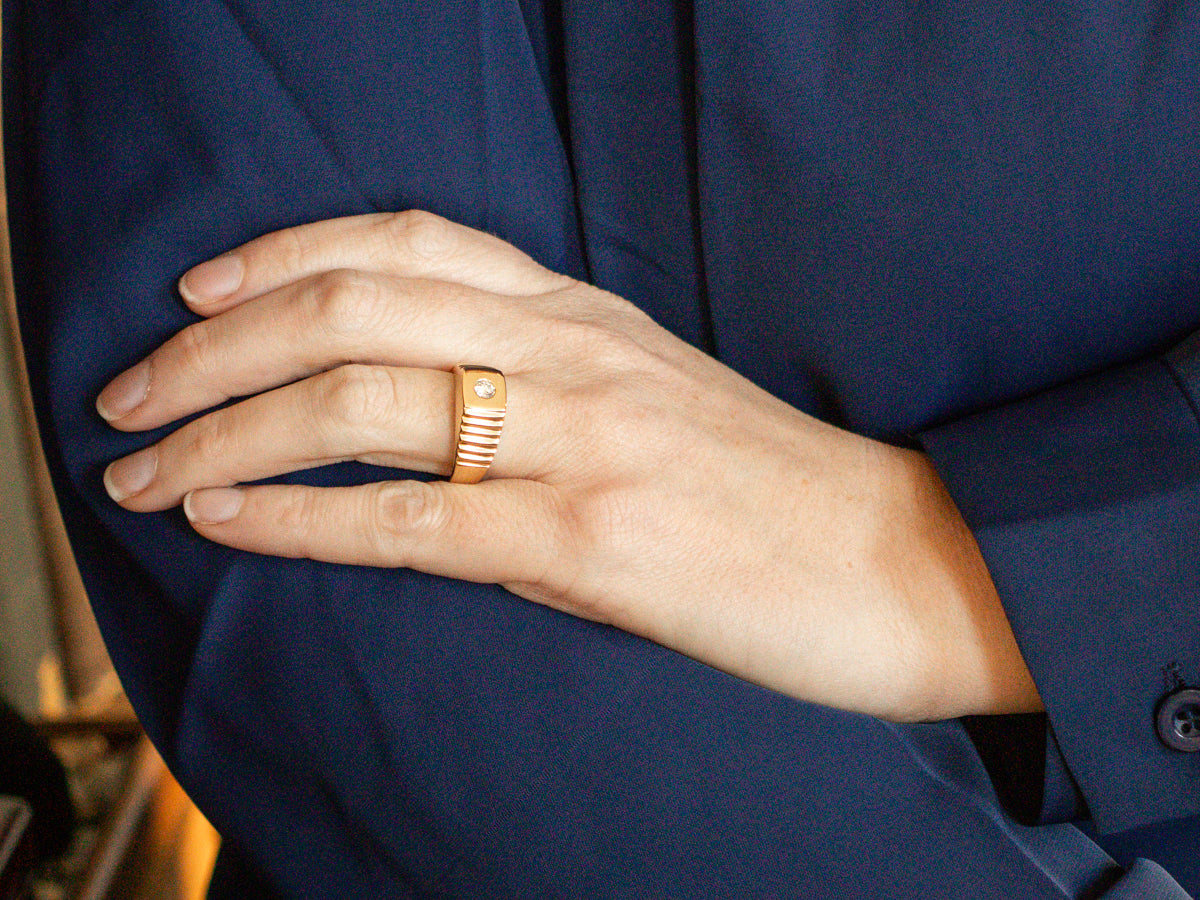 Flush Set Diamond Solitaire Ring with Lined Shoulders