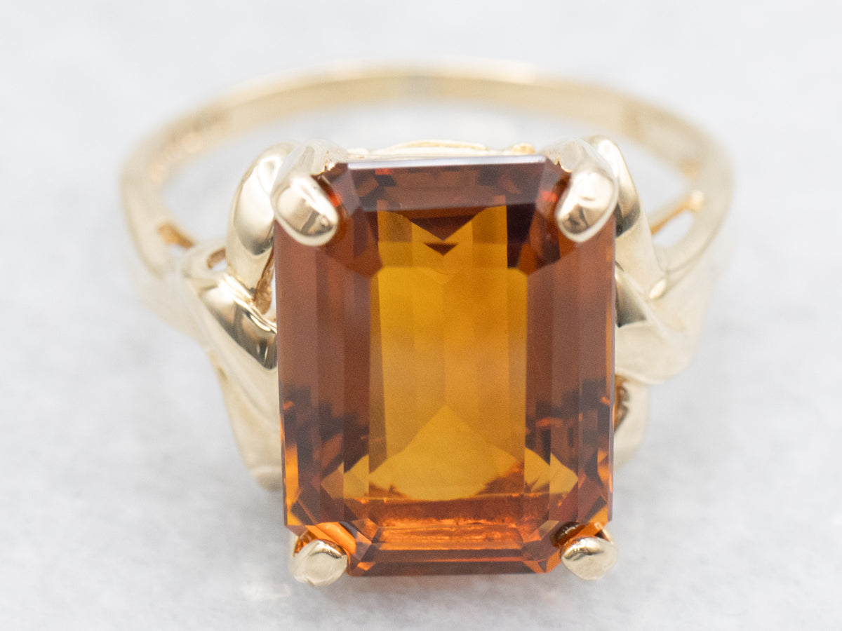 Citrine Cocktail Ring with Decorated Shoulders