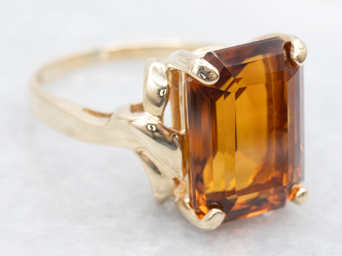 Citrine Cocktail Ring with Decorated Shoulders
