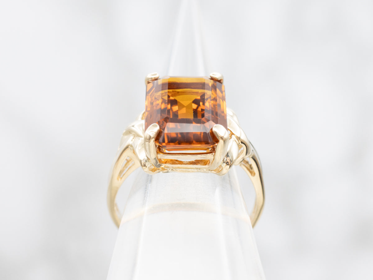Citrine Cocktail Ring with Decorated Shoulders