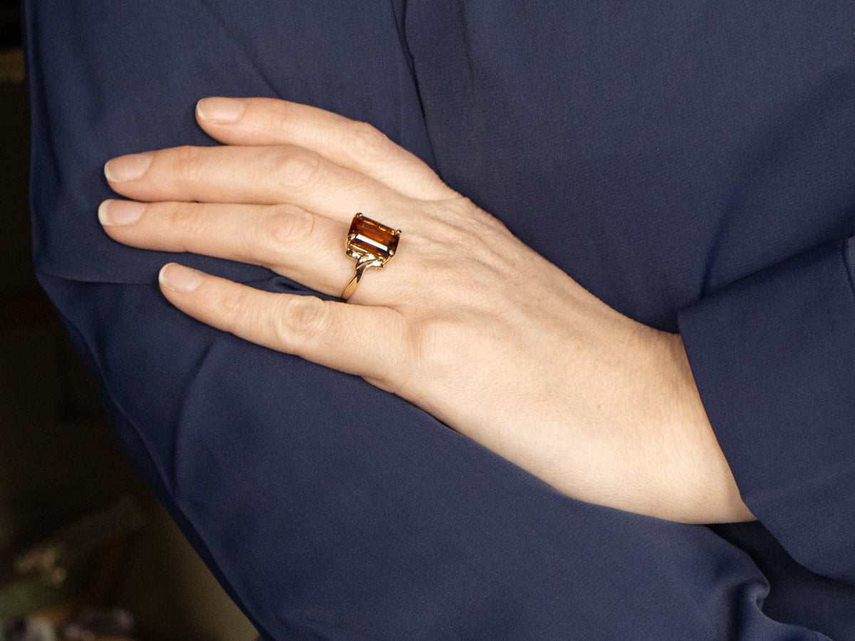 Citrine Cocktail Ring with Decorated Shoulders