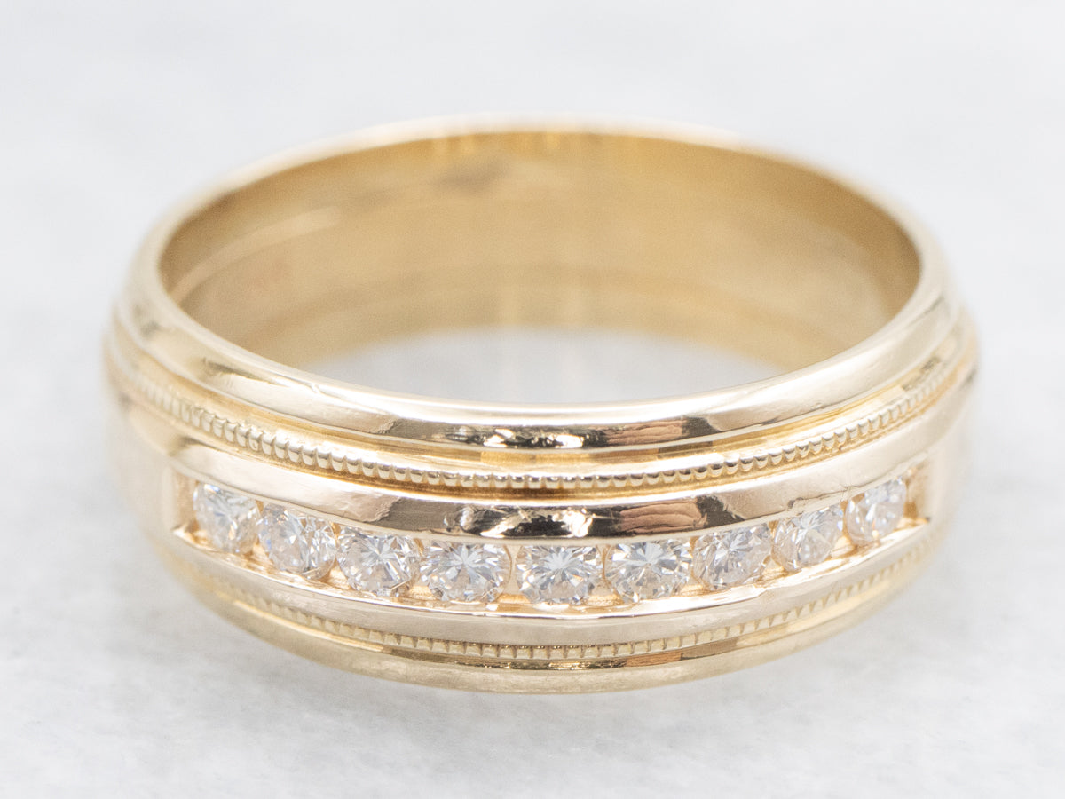 Channel Set Diamond Wedding Band with Milgrain Edge