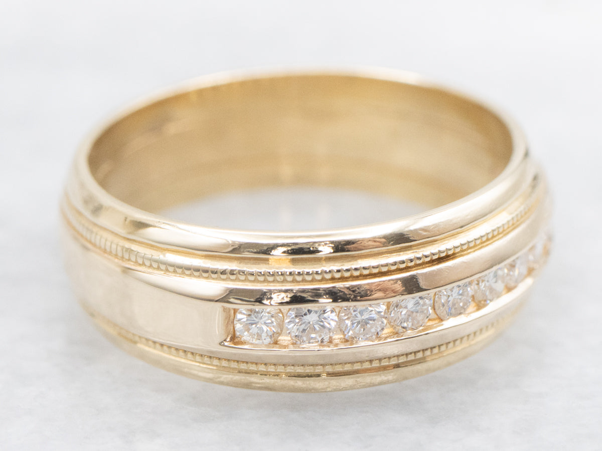 Channel Set Diamond Wedding Band with Milgrain Edge