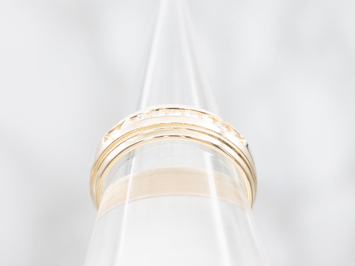 Channel Set Diamond Wedding Band with Milgrain Edge
