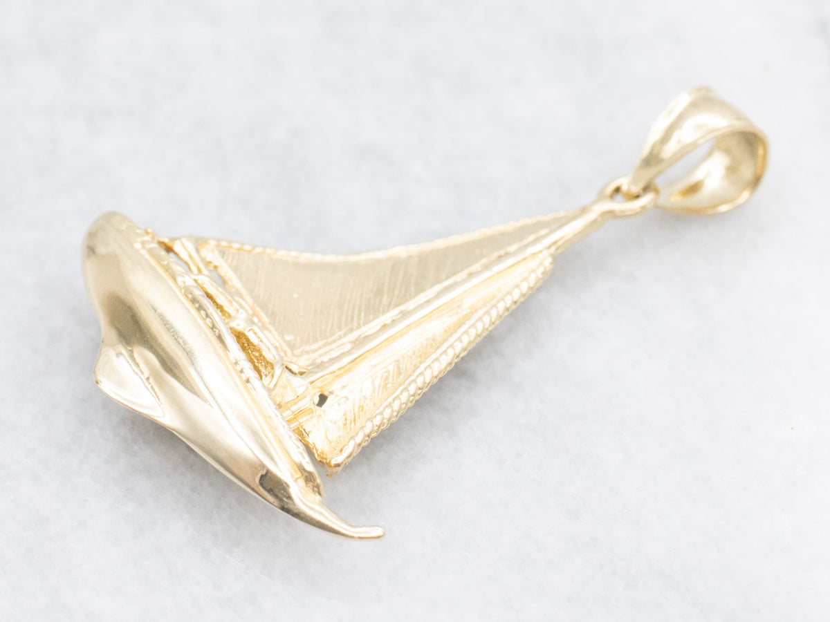 Gold Sailboat Pendant with Textured Sail