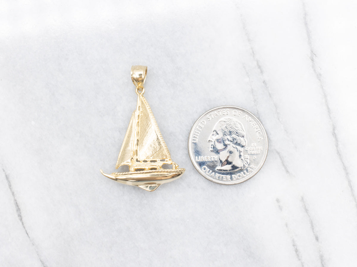 Gold Sailboat Pendant with Textured Sail