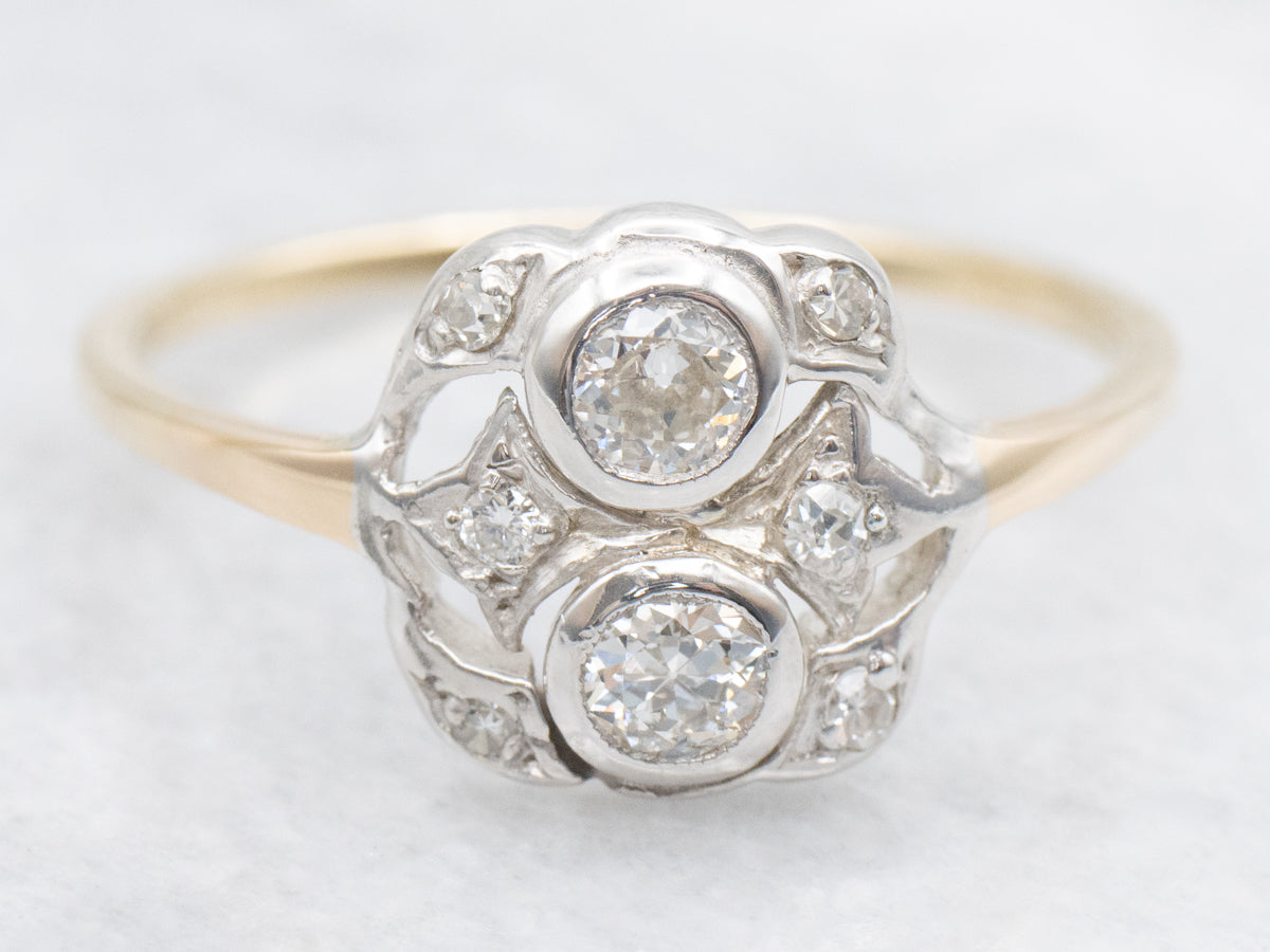 Vintage Two Tone 1940s Diamond Dinner Ring