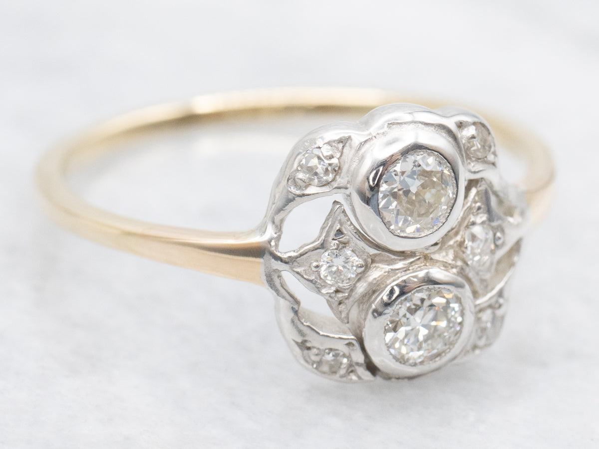 Vintage Two Tone 1940s Diamond Dinner Ring